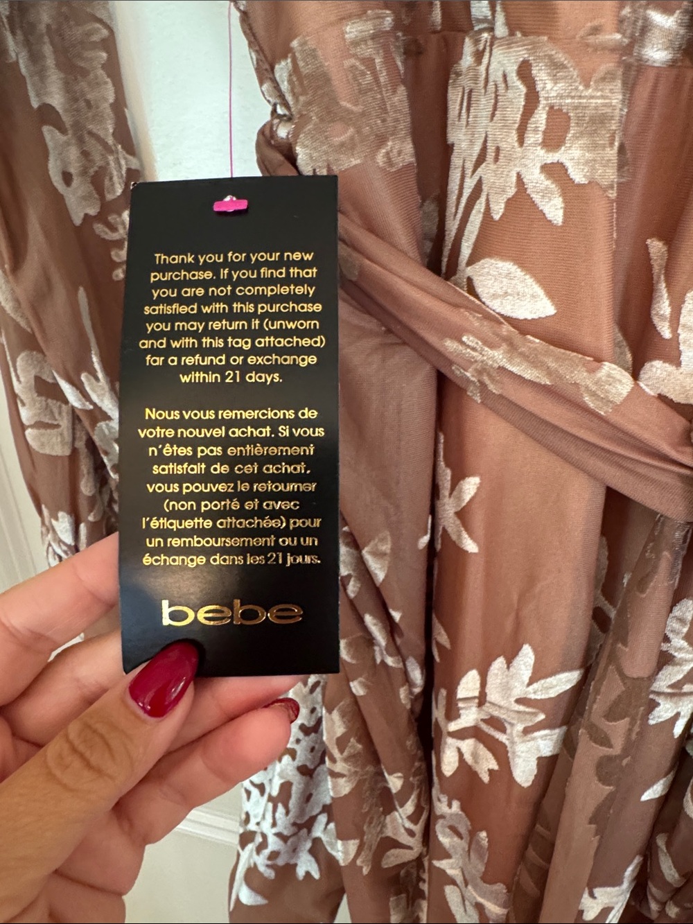 bebe Dusty Rose Floral Long Sleeve Wrap Dress - Picture 3 of 5